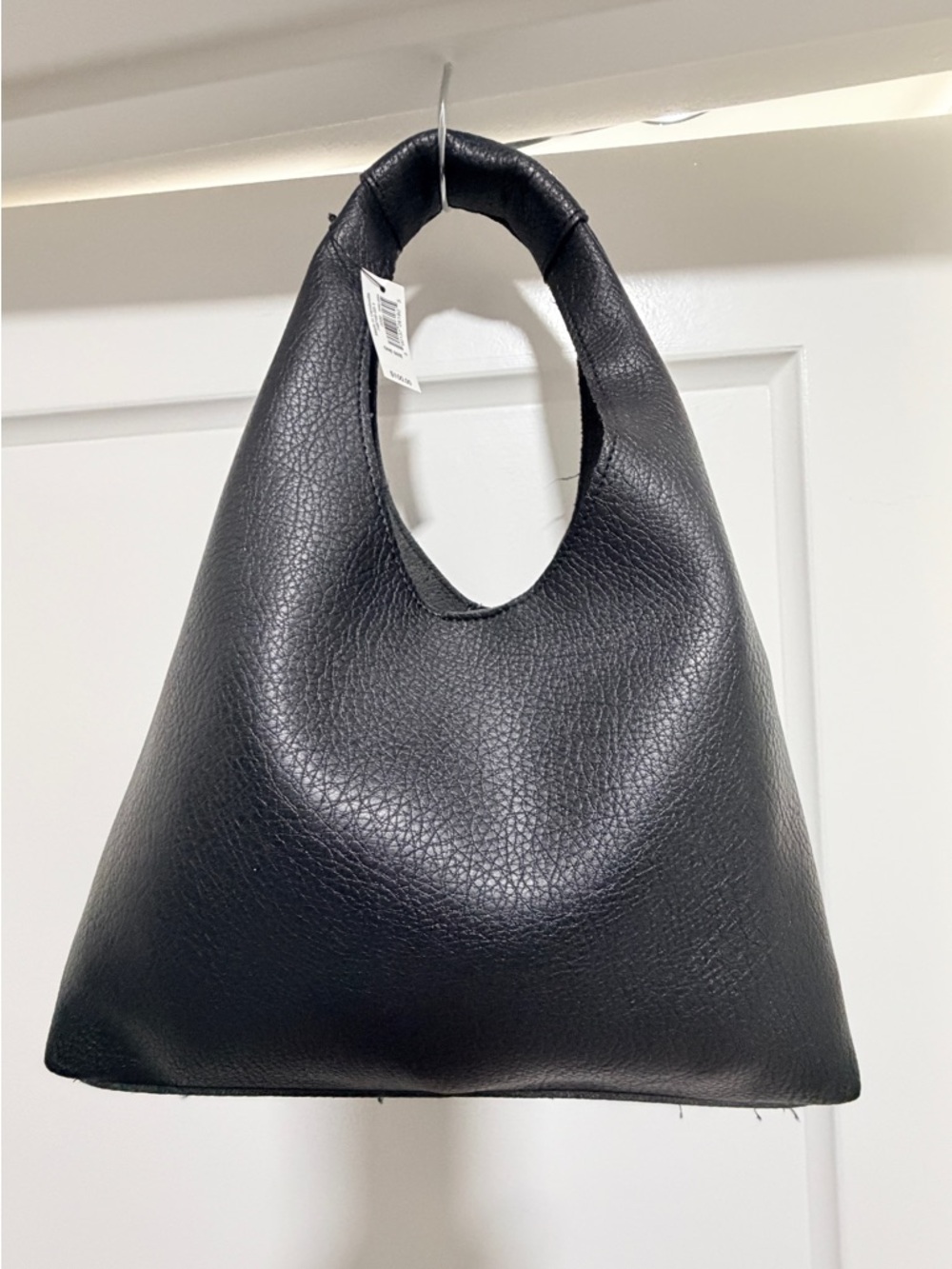 Black Textured Vegan Leather Shoulder Tote